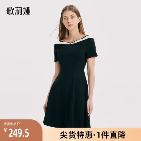 歌莉娅奥莱秋季收腰连衣裙女V领X型时尚百搭修身显瘦1A7R4H0R0图片