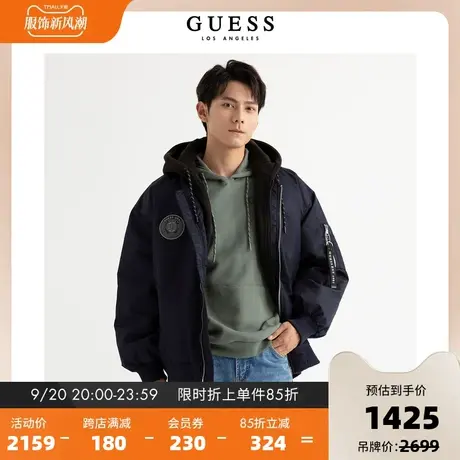 GUESS23 新冬男保暖防风连帽灰鹅绒棒球领羽绒服外套-M1PL29W55R9图片