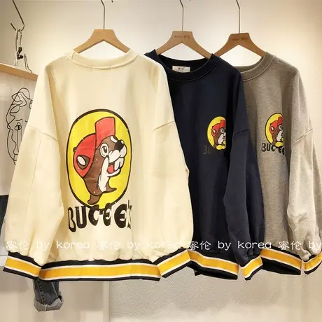 ins潮小熊卫衣韩国东大门2020秋冬季慵懒休闲宽松加绒厚卫衣大码商品大图