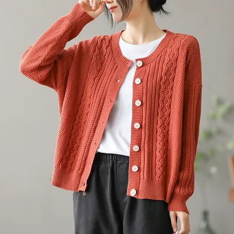 dza 复古针织开衫短款休闲外套女士毛衣早秋新款女装上衣外搭线衣图片