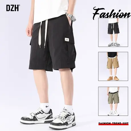 男士黑色冰丝短裤男夏季薄款直筒宽松五分工装裤潮牌运动休闲裤子商品大图