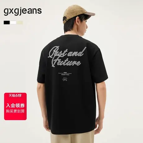 gxg.jeans男装 多色后背字母时尚美式宽松圆领短袖T恤男 25夏新品商品大图