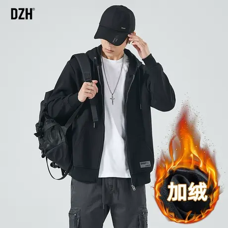 青少年加绒加厚连帽外套男秋冬季潮流百搭2023年新款拉链开衫卫衣商品大图
