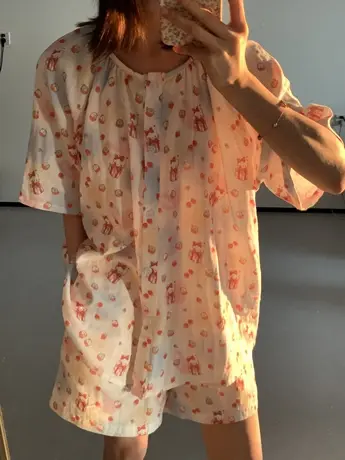 卡通印花夏季纯棉双层纱布短袖短裤套装可爱家居服商品大图