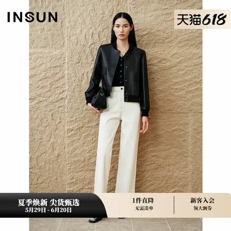 【巴恩风】INSUN恩裳专选秋季工装风棒球服绵羊皮夹克外套图片