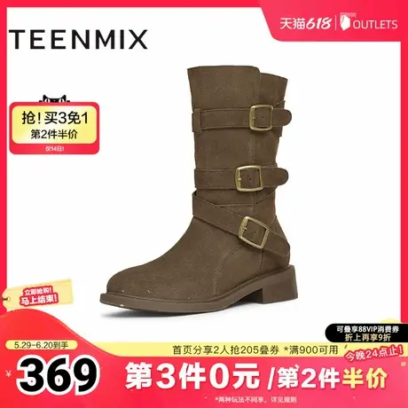 天美意复古西部靴牛仔堆堆靴骑士靴女休闲短靴冬新款KQZ12DZ4图片