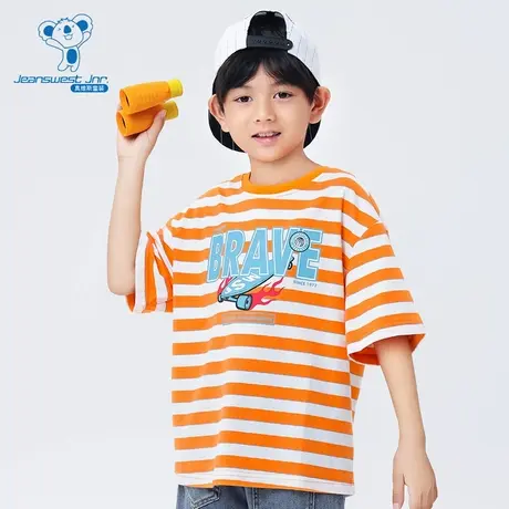 JJ真维斯童装夏季款 时尚男童色织横间印花短袖圆领T恤图片