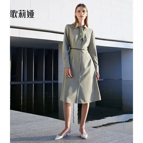 【现货】歌莉娅气质通勤时尚女裙秋季新款撞色领连衣裙1A8C4K070图片