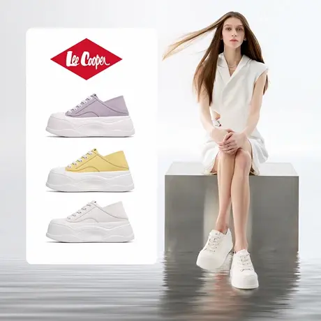 LeeCooper2025新款厚底增高板鞋休闲鞋女小个子舒适帆布鞋面包鞋图片