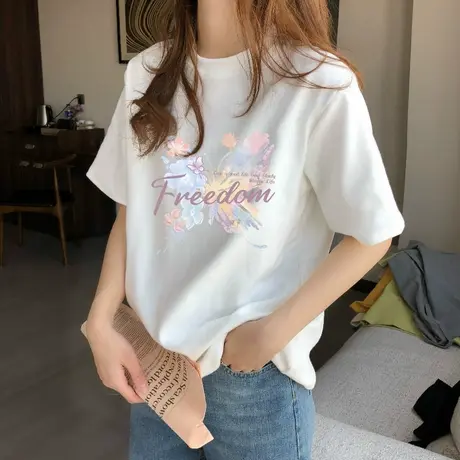 KHV真维斯白色正肩t恤女短袖2025年夏季新款纯棉宽松大码内搭上衣商品大图