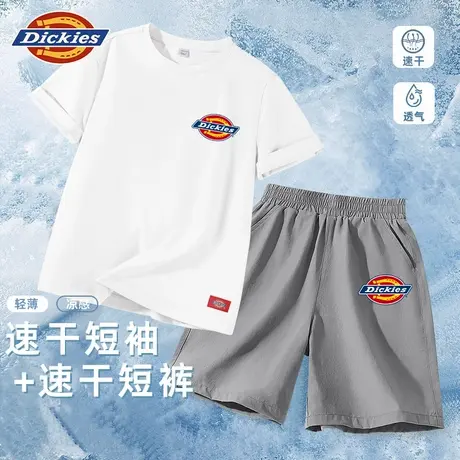 Dickies童装男童夏装套装儿童凉感速干两件套男孩白色运动T恤薄A商品大图