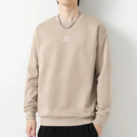 重磅纯棉圆领卫衣男秋冬款摇粒绒长袖t恤无帽上衣服宽松潮流百搭商品大图