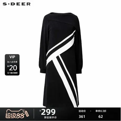 sdeer圣迪奥女装一字领撞色不规则针织连衣裙S234Z1245图片