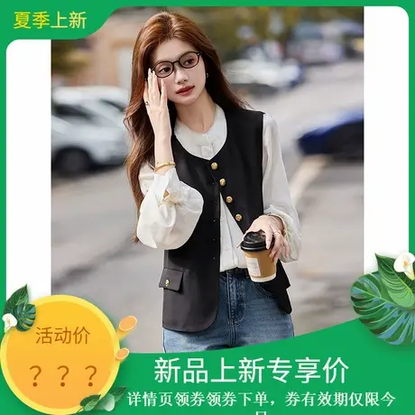 2025年秋季新款气质纯色简约通勤风圆领西装无袖马甲女装上衣图片