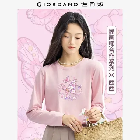 佐丹奴T恤女装纯棉印花针织圆领长袖T恤 69394474商品大图
