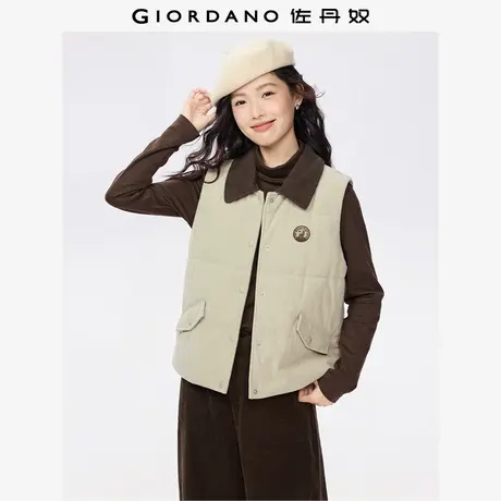 佐丹奴背心外套女秋冬新款灯芯绒绣章撞色翻领棉衣马甲女13375642商品大图