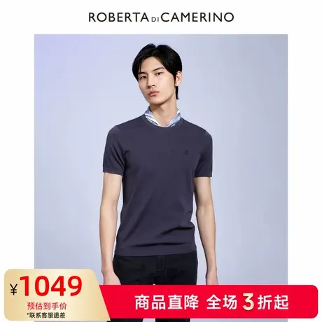 ROBERTA诺贝达夏季新款男装短袖毛衫圆领针织T恤男商品大图