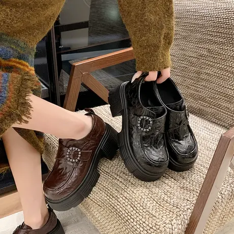 配裙子厚底乐福鞋女2025秋季新款高级感气质单鞋增高小个子小皮鞋商品大图
