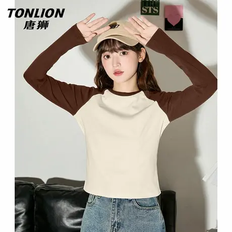 唐狮官方修身长袖t恤女2026新款春秋款女士专设插肩袖内搭上衣VB图片