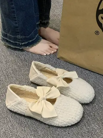 毛毛鞋棉鞋女秋冬外穿豆豆鞋加绒保暖羊羔毛一脚蹬孕妇舒适单鞋女商品大图