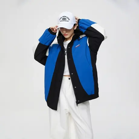 设计感运动风拼接棉服女冬季夹棉外套2023年新款棉袄复古宽松棉衣商品大图