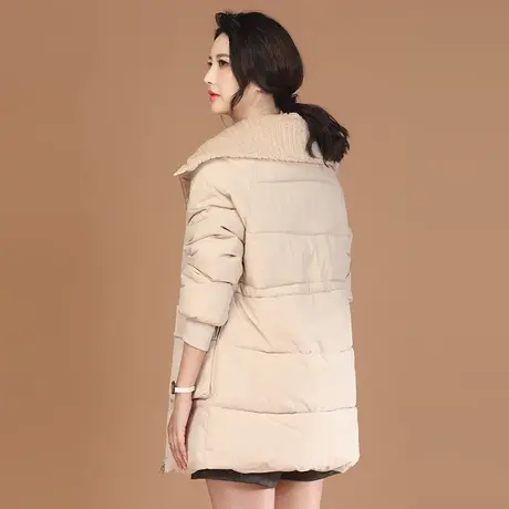 新品8.5折】海军领休闲中长款棉衣外套女纯色百搭显瘦棉服商品大图