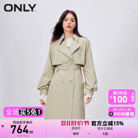 【上新】ONLY奥莱时尚翻领泡泡袖中长款风衣外套女图片