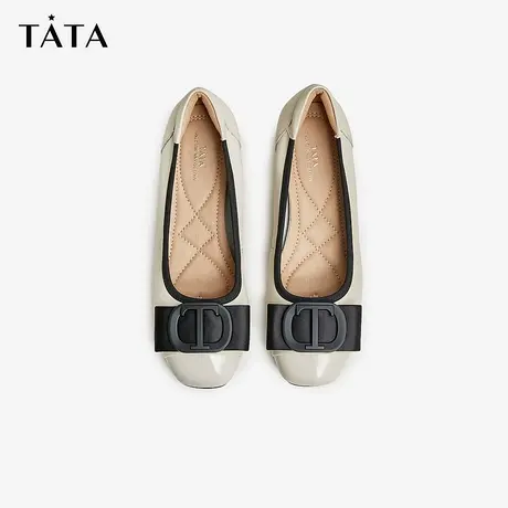 Tata他她牛皮软底浅口粗跟单鞋时尚通勤妈妈鞋2023秋新款X8MA2CQ3图片