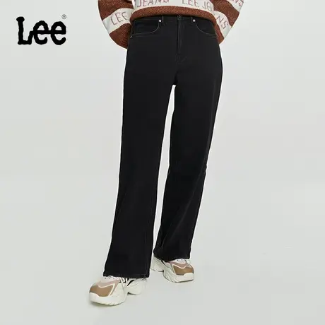 Lee商场同款23秋冬新品428舒适高腰黑色加厚加绒女保暖阔腿牛仔裤图片