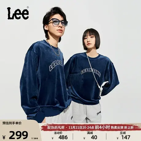 Lee舒适版靛蓝色logo刺绣圆领男女同款丝绒卫衣潮LUT007226204图片