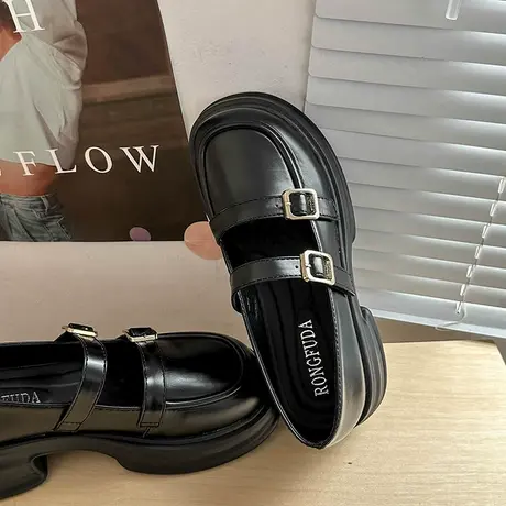 玛丽珍黑色小皮鞋女复古英伦风厚底增高一字扣带日系jk百搭乐福鞋商品大图