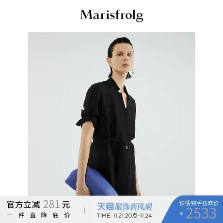 玛丝菲尔22夏设计感小众黑色复古绑带收腰通勤新款衬衫领外套女商品大图