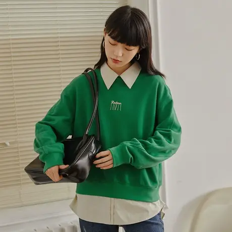 omont蛋挞家 复古流苏字母绣花卫衣女秋冬季百搭宽松bf慵懒风上衣商品大图