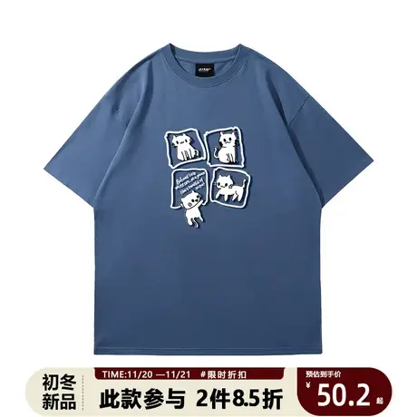 百T大战国潮日系猫咪短袖青少年t恤衫童趣涂鸦ins茶歇风宽松打底商品大图