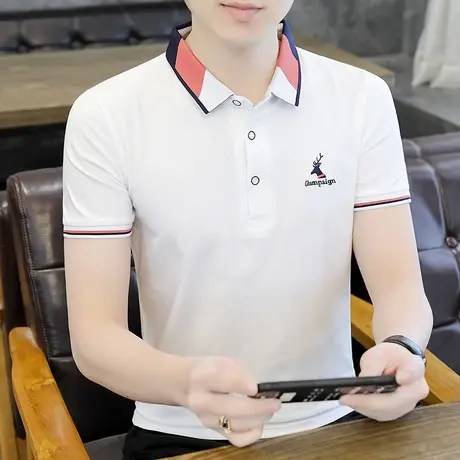 短袖t恤男2023夏季薄款纯棉衣服翻领潮流上衣汗衫学生黑色Polo衫商品大图