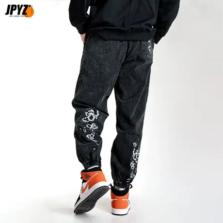 男士刺绣印花纯棉男夏季薄款宽松直筒百搭束脚春秋款休闲长卫裤子图片