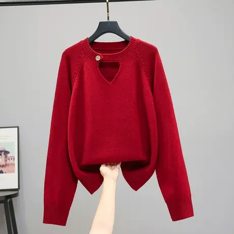 2023春秋新款V领长袖纯色针织衫打底衫毛衣套头韩版宽松上衣百搭商品大图