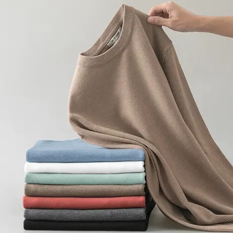 圆领毛衣男纯色内搭打底衫秋冬季一体绒加厚针织衫毛线衣加绒毛衫图片