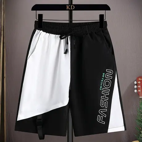 个性撞色拼接短裤男士夏季冰丝速干五分休闲裤子男潮牌痞帅运动裤商品大图