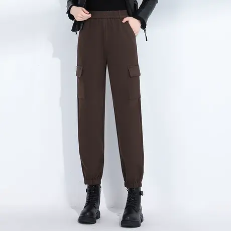 工装裤女秋冬2023新款松紧腰显瘦束脚休闲裤百搭减龄时尚九分裤子商品大图