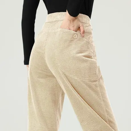 加厚灯芯绒女裤秋冬2024新款加绒妈妈裤子九分萝卜裤条绒裤哈伦裤商品大图