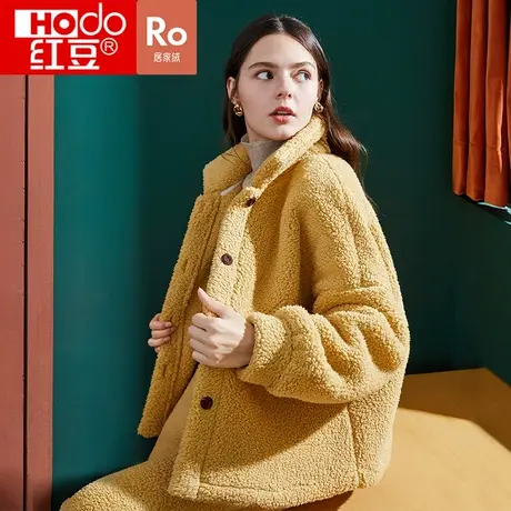 红豆珊瑚绒睡衣女法兰绒加厚宽松大码冬羊羔绒感可外穿家居服套装商品大图