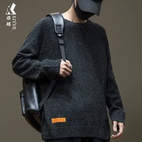 希越春秋黑色毛衣男胖子特大码加肥加大男士韩系慵懒风套头针织衫商品大图