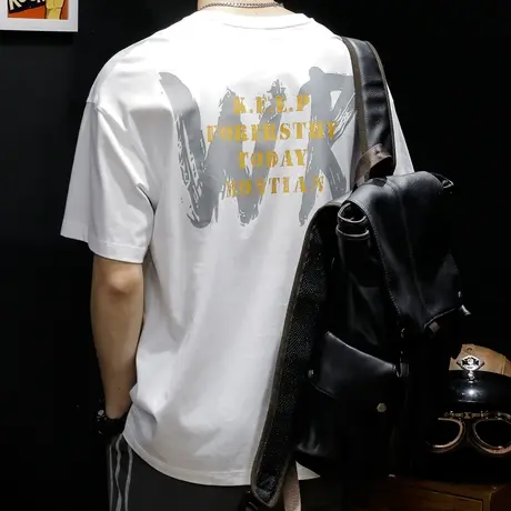 2024新款短袖t恤男夏季宽松胖子大码ins潮牌加肥加大半袖纯棉体恤商品大图