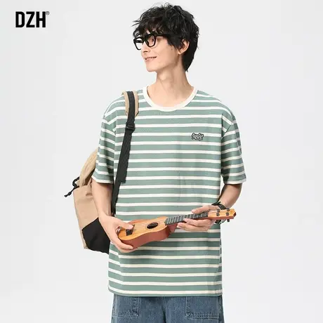 男士重磅纯棉条纹t恤衣服男短袖夏季男款半袖小清新夏装情侣体恤商品大图