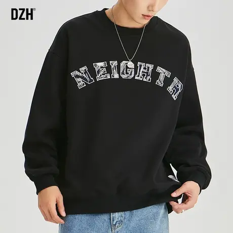 男士刺绣圆领卫衣男秋季大码2023年新款黑色长袖打底衫情侣装外套商品大图