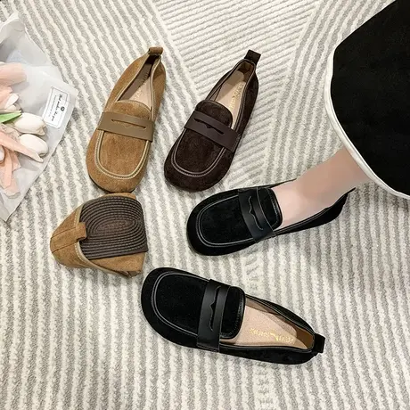 软底防滑豆豆鞋女2023新款春秋百搭一脚蹬平底乐福鞋懒人孕妇单鞋商品大图