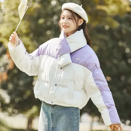 唐狮2024新款女棉衣围脖款拼接撞色短款棉服上衣时尚流行小棉袄G图片