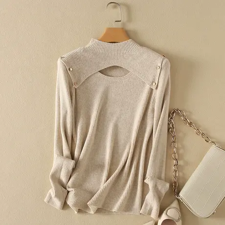 春装2024年新款短款半高领毛衣打底衫女长袖套头修身显瘦针织衫女商品大图