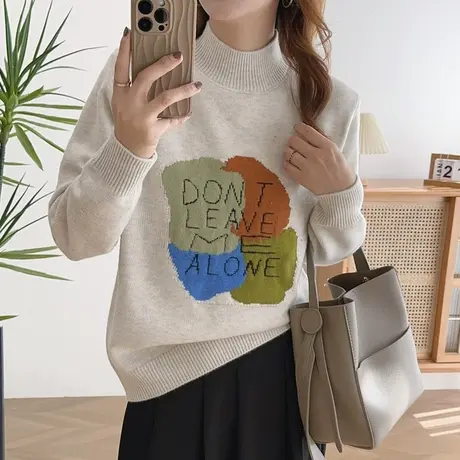 半高领毛衣女秋冬2023新款女装上衣宽松外穿内搭加厚针织打底衫女图片